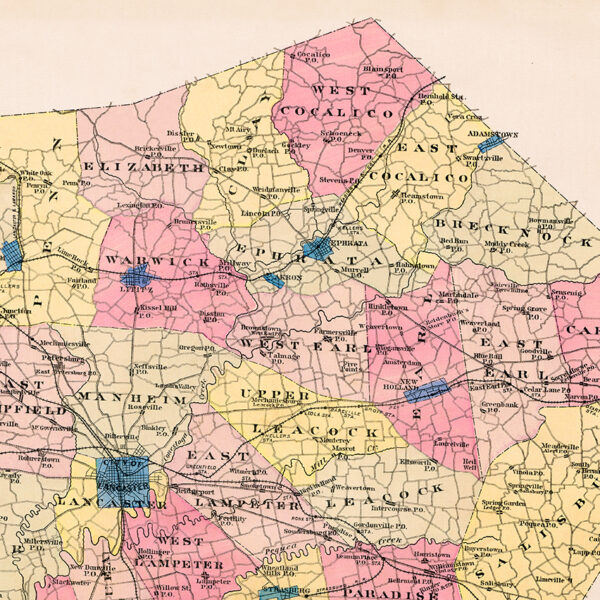 Detail of 1899 Road Map of Lancaster County Pennsylvania