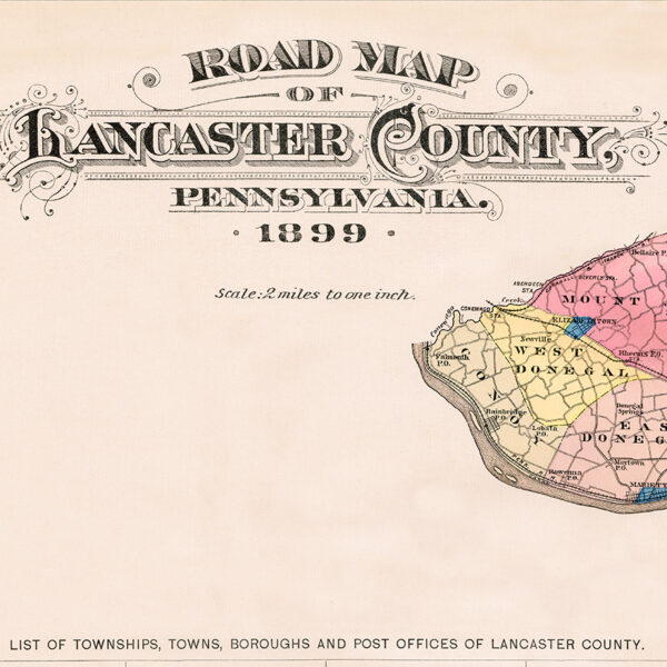 Detail of 1899 Road Map of Lancaster County Pennsylvania